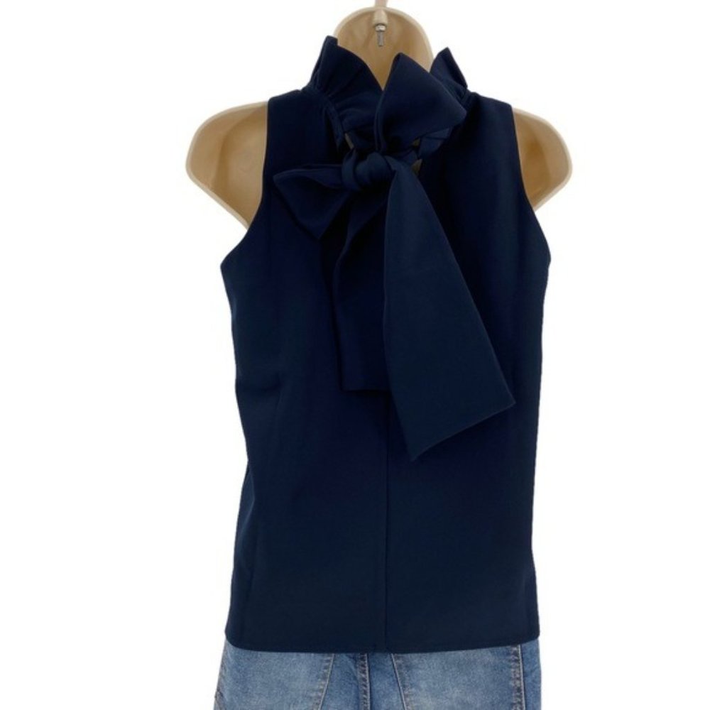 Tuckernuck | NEW Navy Mason Preppy Ruffle Collar Bow Tie Top Size XS - Picture 7 of 11